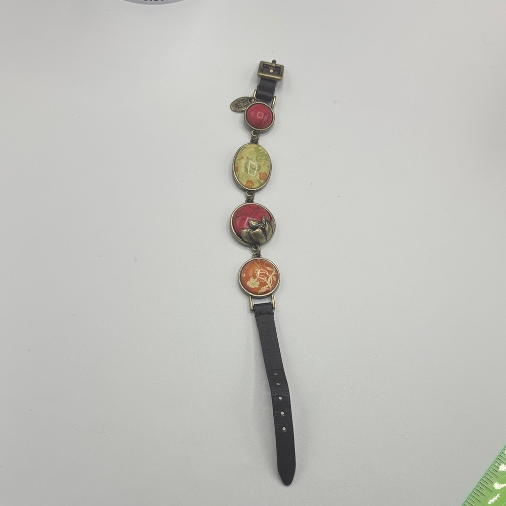 Vintage America Multicolor Floral Link Bracelet with Black Strap